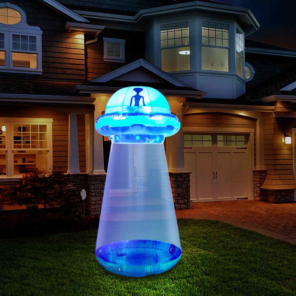 12-Foot Tall Inflatable UFO for Halloween Outdoor Decoration, Featuring LED Lights for Yard Displays