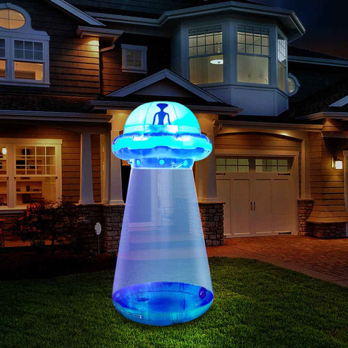 12-Foot Tall Inflatable UFO for Halloween Outdoor Decoration, Featuring LED Lights for Yard Displays