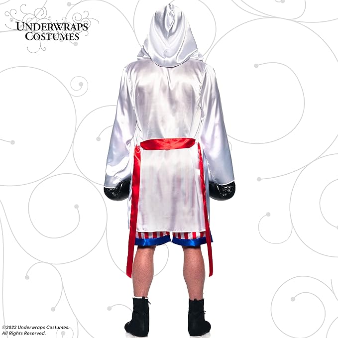 Satin Boxing Champ Two Piece Adult Costume Red, White, and Blue by HalloweenStore.com