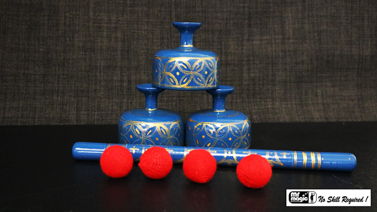 Indian Street Cups with Wand (Hand painted blue) by Mr. Magic by Murphy's Magic Supplies, Inc.