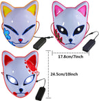 Demon LED Mask Slayers Costume Props Japanese Anime Plastic Fox Face Cosplay Glowing Masks for Adult Masquerade by SHOMICOBOUTIQUE
