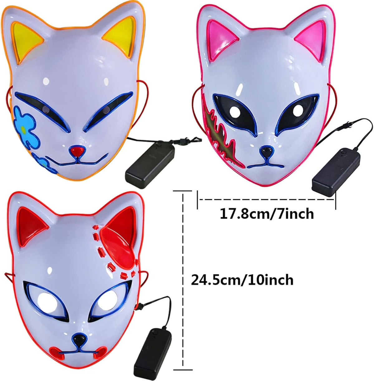 Demon LED Mask Slayers Costume Props Japanese Anime Plastic Fox Face Cosplay Glowing Masks for Adult Masquerade by SHOMICOBOUTIQUE