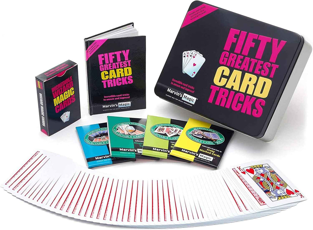 Marvins Magic - Fifty Greatest Card Tricks Set - Children &amp; Adults Magic Card Deck - Includes Card Illusions, Close up and Mind Reading Tricks - Comes in Gift Set Tin - Suitable for  8 - Cool Stuff