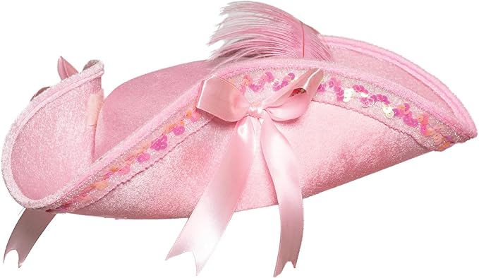 Pink Tri-Corner Pirate Victorian Costume Hat With Bows and Feather Adults by HalloweenStore.com
