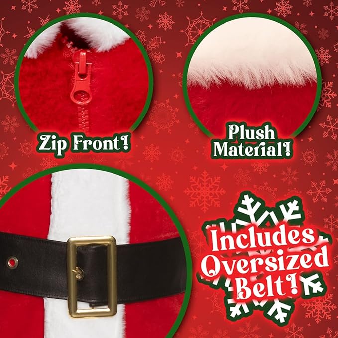 Adult Red and White Deluxe Plush Santa Claus Suit Men's Costume by HalloweenStore.com