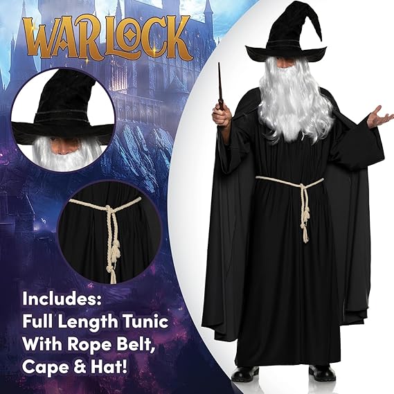 Men's Black Warlock Renaissance Wizard Adult Costume by HalloweenStore.com