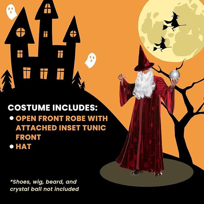 Adult Burgundy Wizard Stargazer Fantasy Magic Sorcerer Men's Costume by HalloweenStore.com