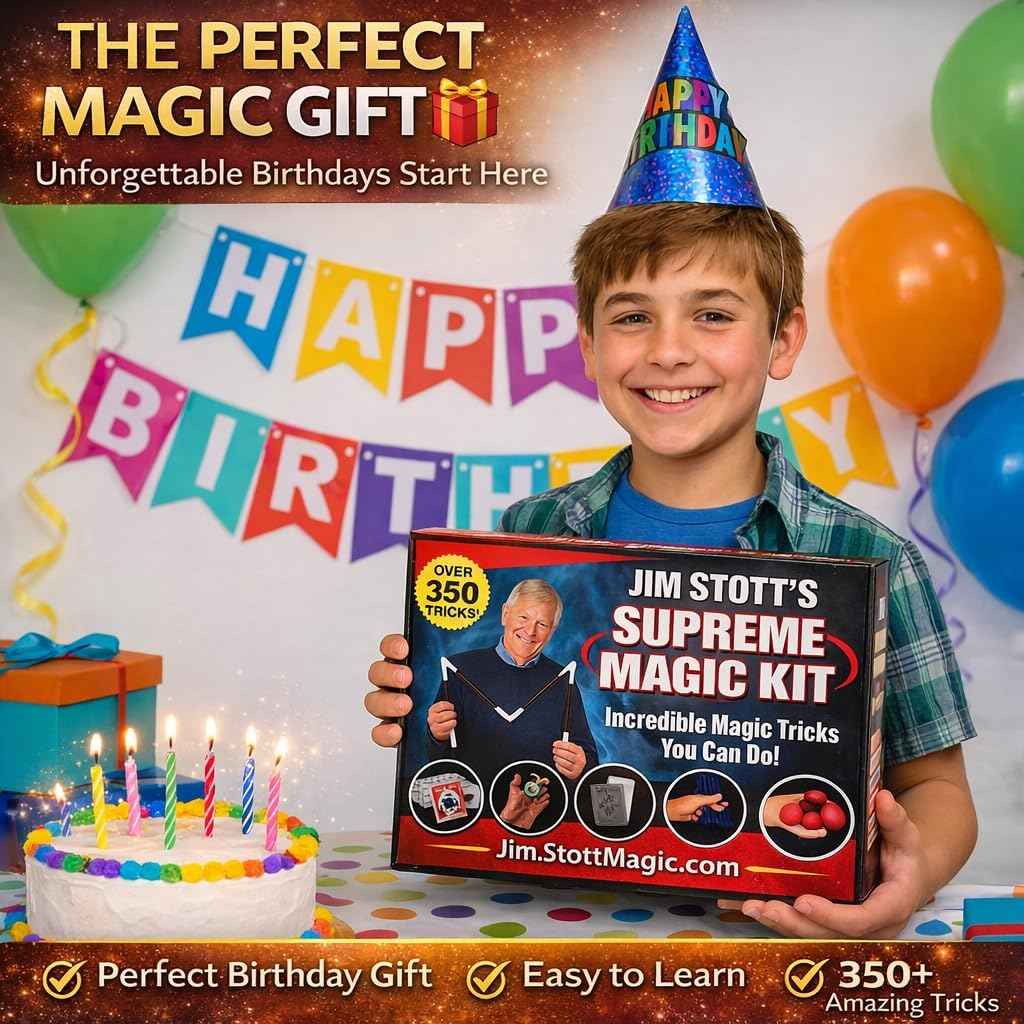 Jim Stott Magic Supreme Magic Kit for Kids – 250  Easy Magic Tricks | Beginner Magic Set with Cards, Coins &amp; Mind Reading | Fun Gift for Boys, Girls, Teens &amp; Adults