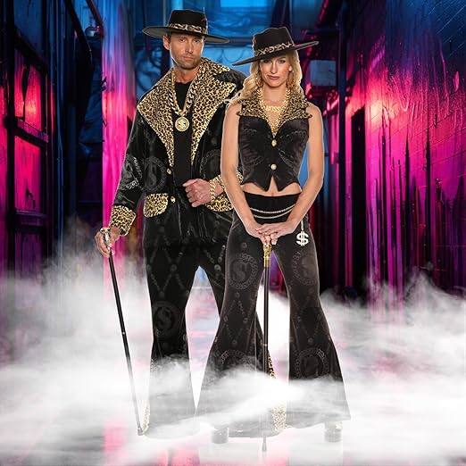 Men's 70's Black Velvet Pimp Suit High Roller Pimp Daddy Adult Costume by HalloweenStore.com