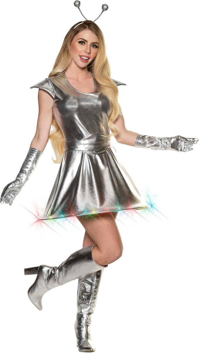 Out of This World Metallic Alien Sexy Costume Dress Lights Up by HalloweenStore.com