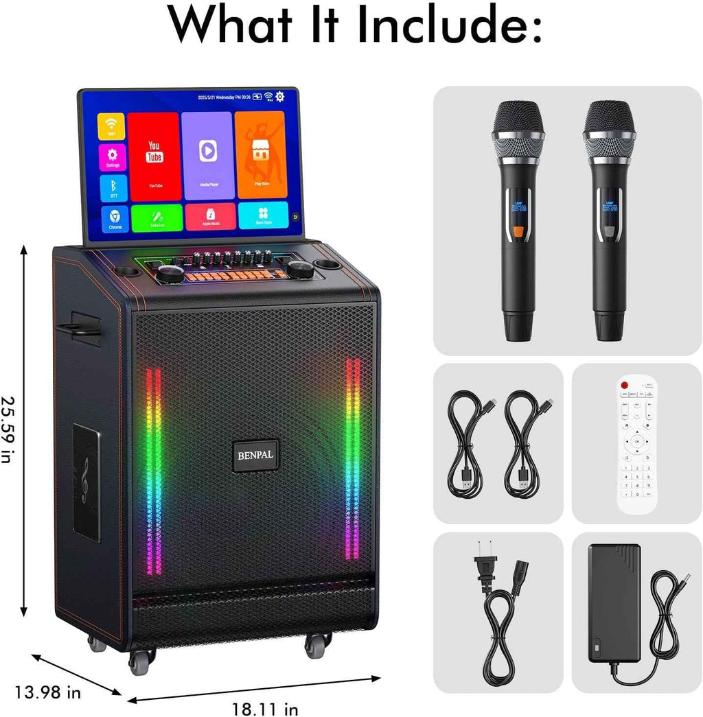 Smart Karaoke Machine with 17.3 Inch Touch Screen &amp; Lyrics Display, Up to 1200W Powerful Speaker, Super Deep Bass Sound for Home Party, Outdoor - Perfect for Adults, Kids, Singers &amp; Music Lovers