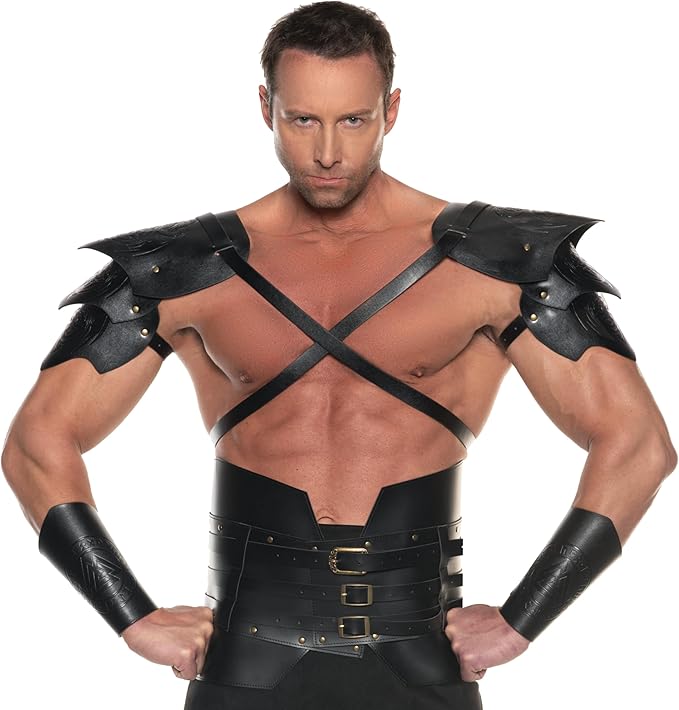 Adult Faux Leather Shoulder Armor Pauldron Viking Pirate Costume Accessories by HalloweenStore.com
