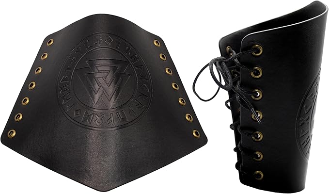 Adult Faux Leather Cuff Bracelet Embossed Black Viking Arm Guards Costume Accessories by HalloweenStore.com
