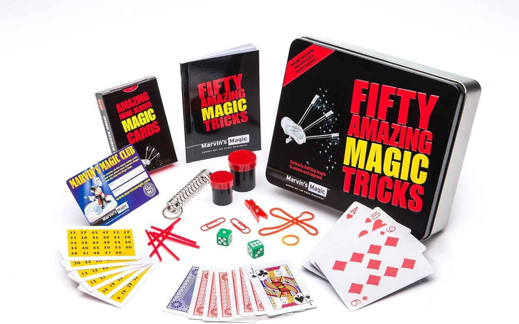Marvins Magic - Fifty Greatest Card Tricks Set - Children &amp; Adults Magic Card Deck - Includes Card Illusions, Close up and Mind Reading Tricks - Comes in Gift Set Tin - Suitable for  8 - Cool Stuff