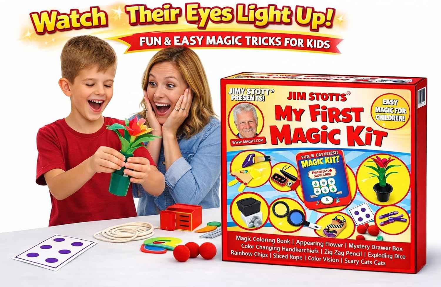 My First Magic Kit for Kids Ages 5–12 – 50  Easy Tricks for Beginners | Learn Real Magic Fast with Step-by-Step Videos | Fun Gift for Boys &amp; Girls | Jim Stott Magic
