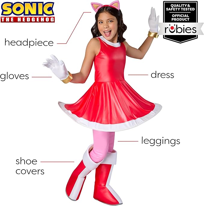 Amy Rose Deluxe Sonic The Hedgehog Girls Costume by HalloweenStore.com