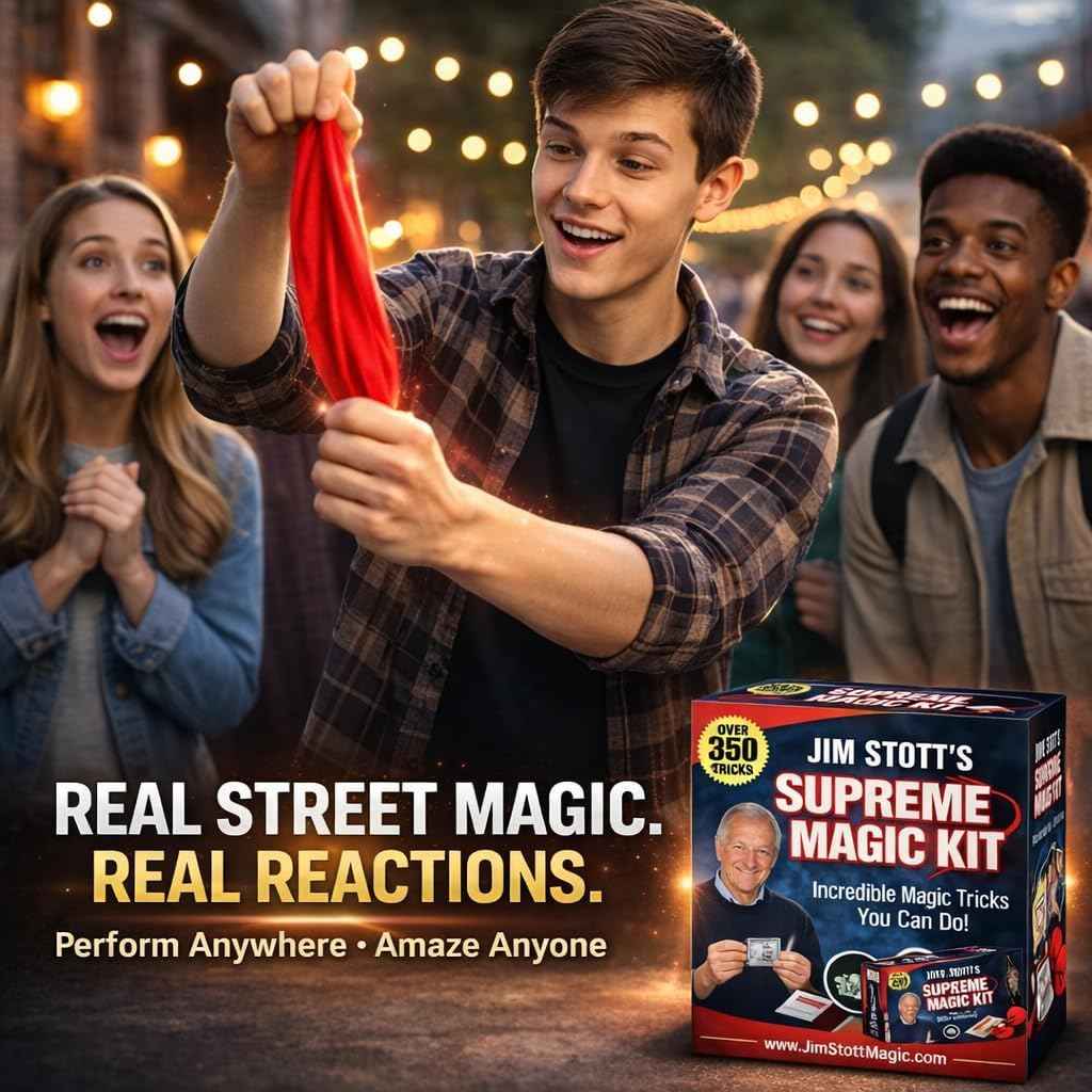 Jim Stott Magic Supreme Magic Kit for Kids – 250  Easy Magic Tricks | Beginner Magic Set with Cards, Coins &amp; Mind Reading | Fun Gift for Boys, Girls, Teens &amp; Adults