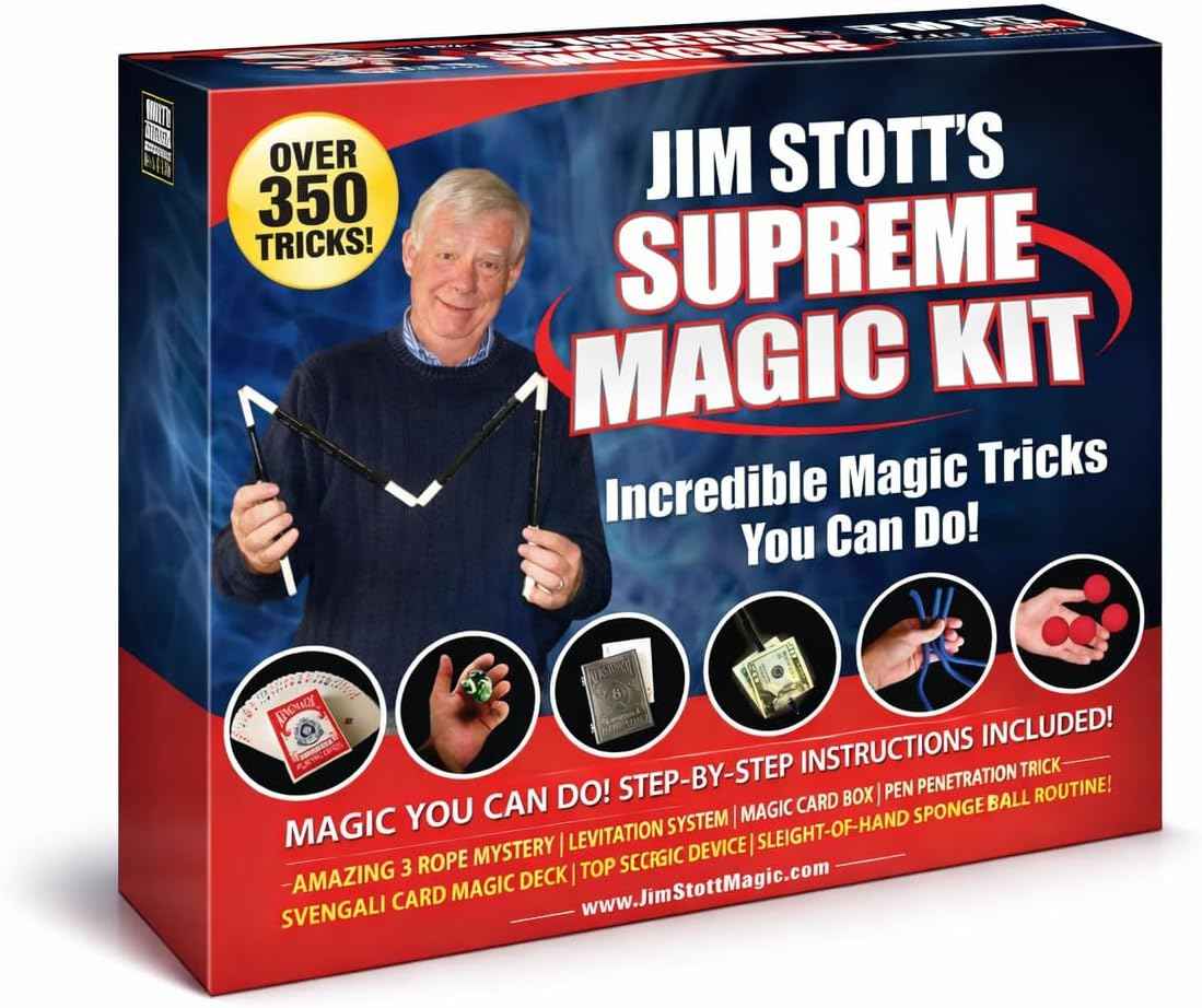 Jim Stott Magic Supreme Magic Kit for Kids – 250  Easy Magic Tricks | Beginner Magic Set with Cards, Coins &amp; Mind Reading | Fun Gift for Boys, Girls, Teens &amp; Adults