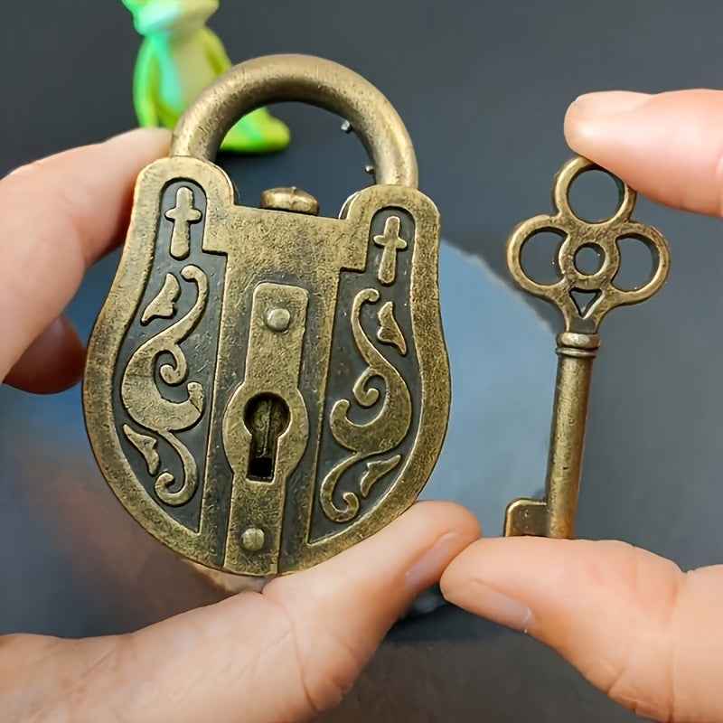 Vintage Alloy 2pcs Puzzle Lock with Key - Keychain Brain Teaser Magic Props - Christmas, Halloween, Easter, Hanukkah, Thanksgiving Party Gifts - Metal Magic Lock for General Entertainment