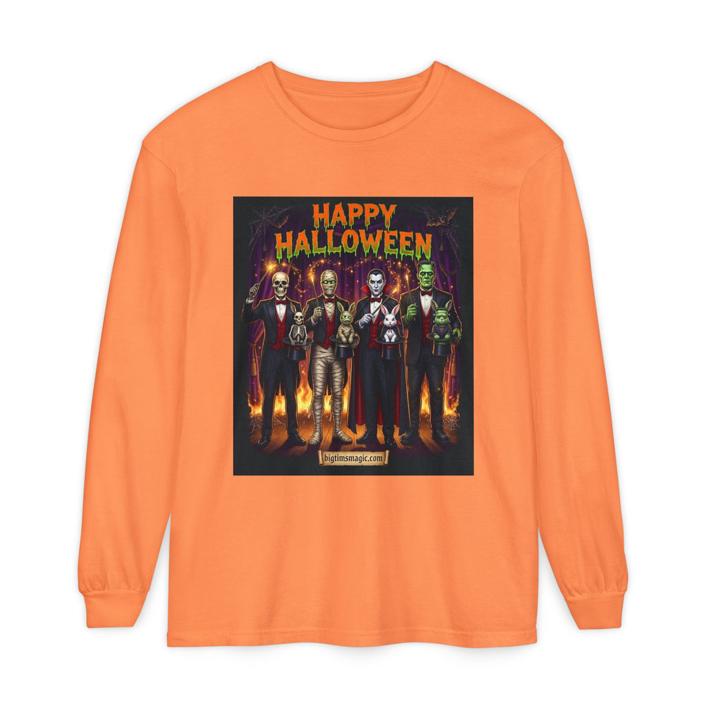 Halloween Monsters Long Sleeve T-Shirt — "Happy Halloween" Graphic by Printify