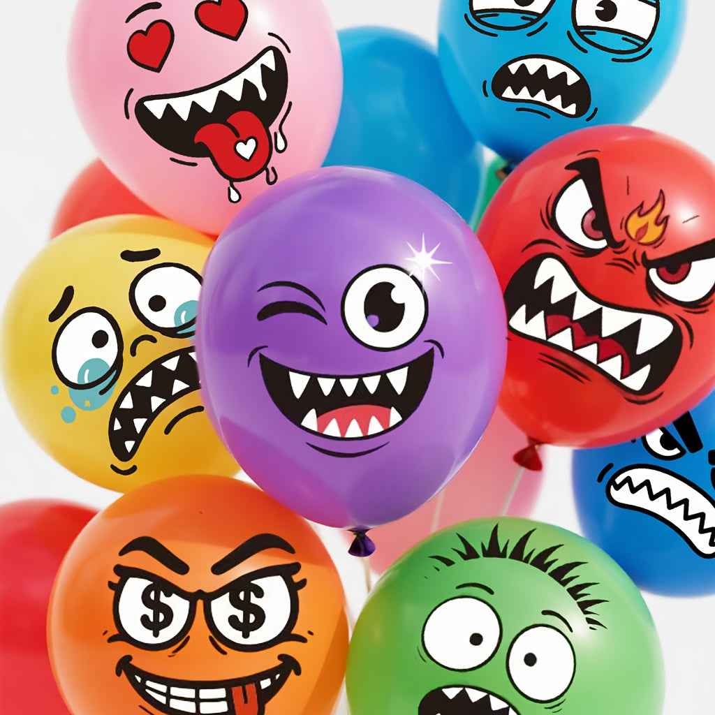 Monster Bash Latex Balloons, Anger, Crying, Greed, Confusion, Evil, Speechlessness, Fear, Happiness Face Balloons, / Birthday Party Supplies, Shower Decorations Random Pattern