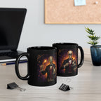Skeleton Magician Black Mug — Halloween Skull & Rabbit Magic Coffee Cup by Printify