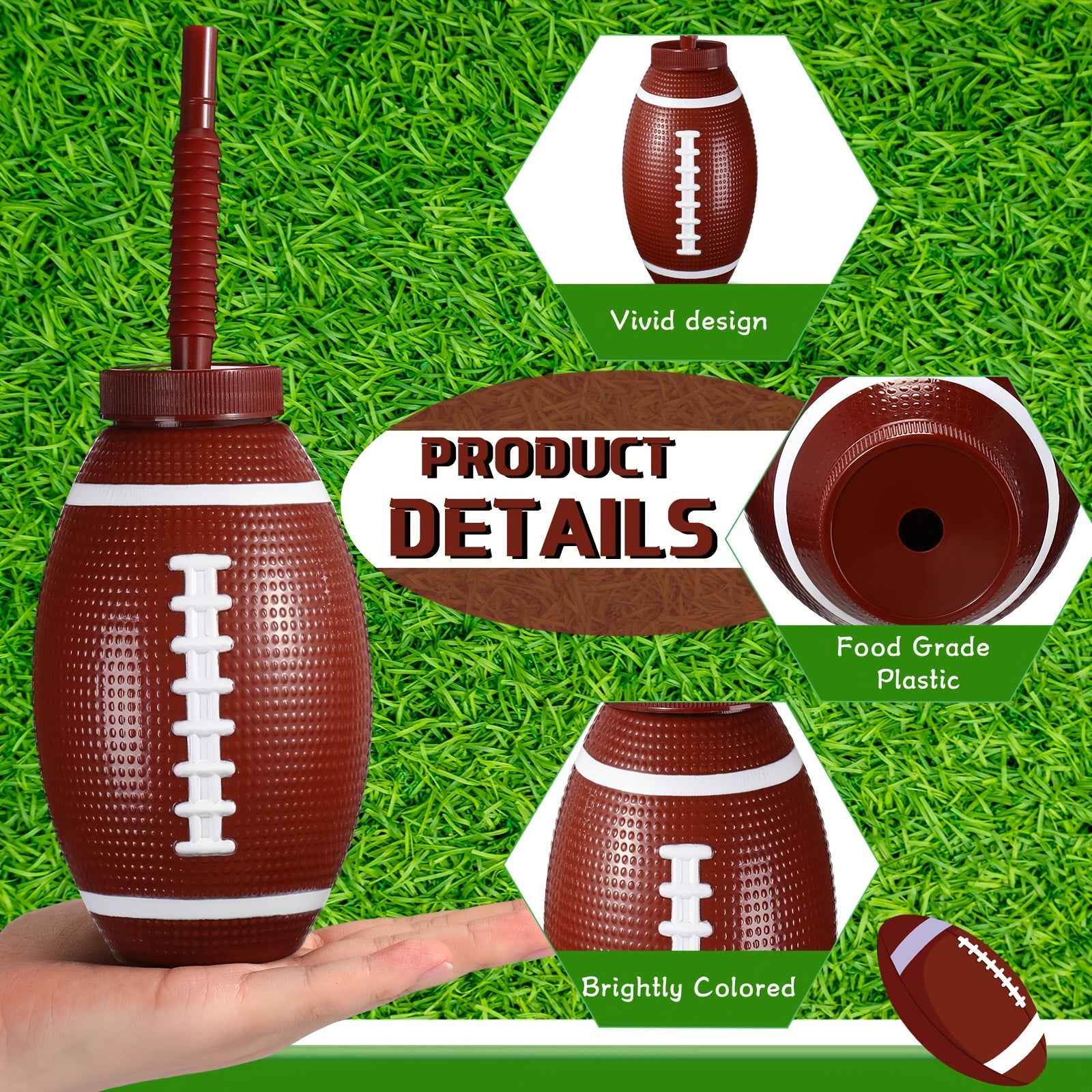 12-Pack Football-Shaped Reusable Plastic Cups with Straws & Lids for Sports-Themed Party Celebrations