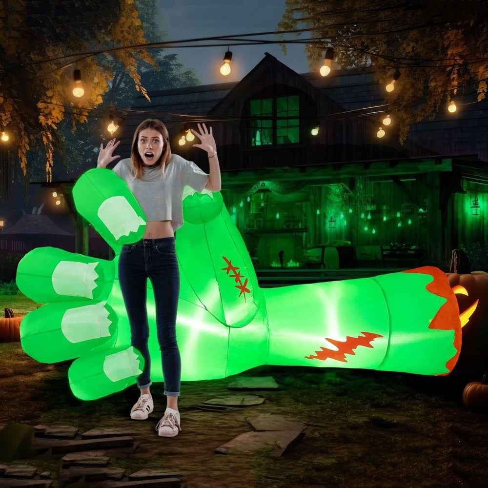 9ft Long Giant Halloween Inflatables Zombie Arm Outdoor Decoration, Giant Arm Blow Up Yard Decoration with Built-in LEDs, Halloween Inflatables Zombie Arm Party Supplies for Yard Garden Lawn