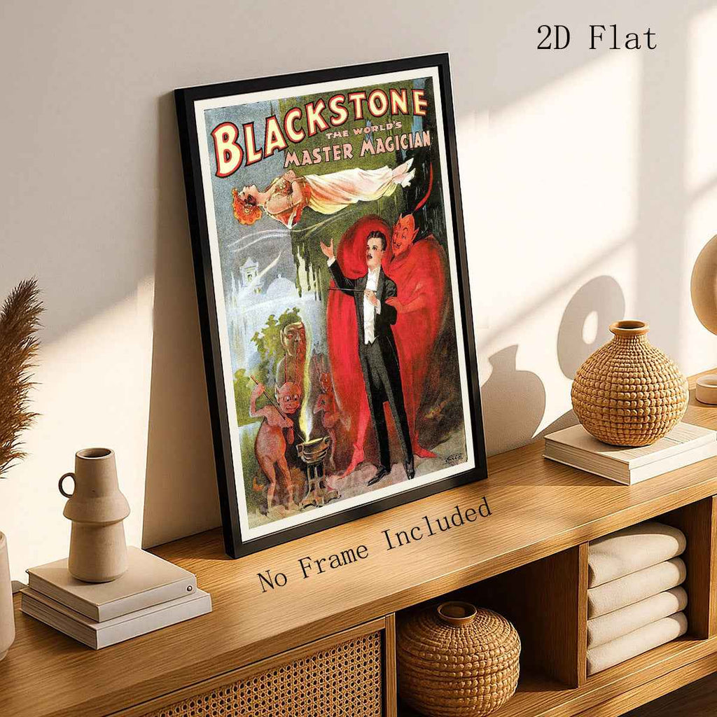 1pc Magic Levitation Illusion Wall Art - Blackstone Floating Poster, Square Canvas Print Suitable for Living Room, Bedroom, Hallway - Illusion Magic Decor, & Stick Installation, 2D Flat
