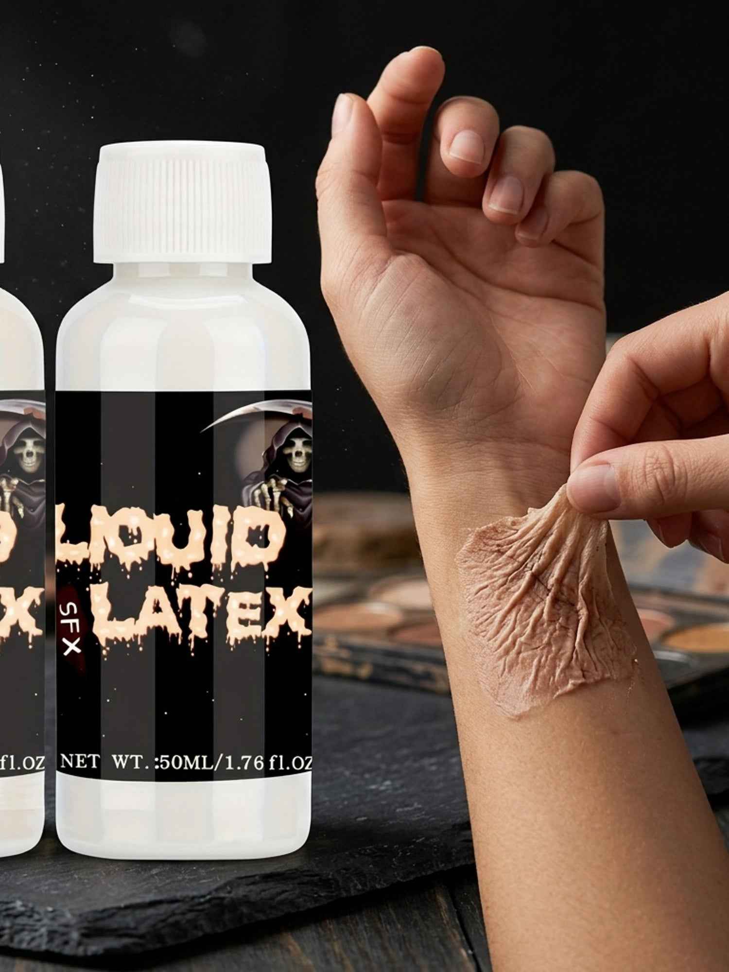 1.76fl.oz Liquid Latex for SFX Makeup - Clear White & Light Flesh Color Fake Blood, Liquid Latex for Halloween Costume, Zombie, Vampire & Monster FX, Wet Look (1.76fl.oz/50ml)