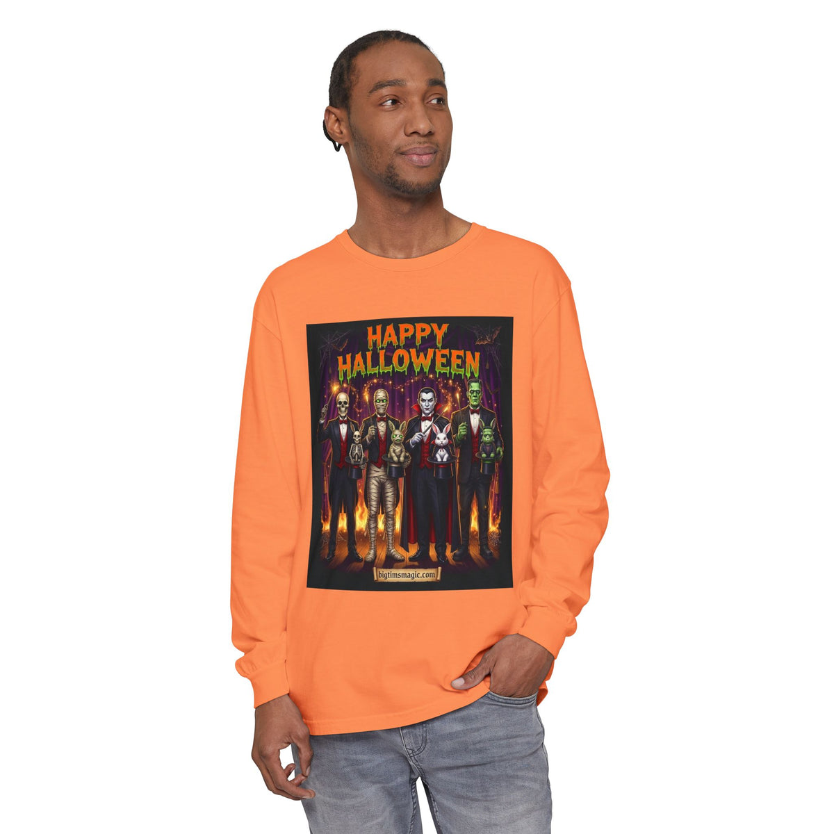 Halloween Monsters Long Sleeve T-Shirt — "Happy Halloween" Graphic by Printify