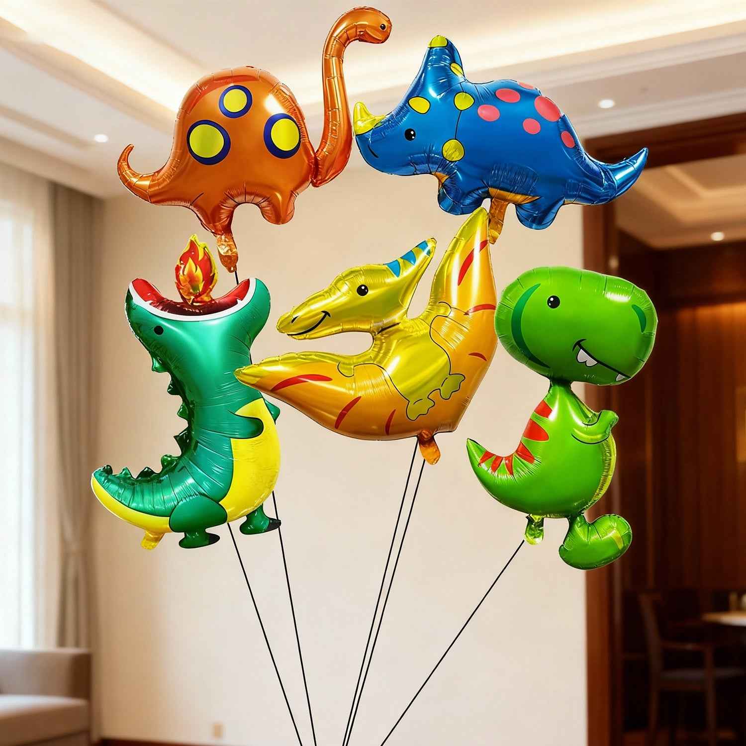 5pcs Large Q-Style Dinosaur Cartoon Film Balloons | Suitable for Jurassic Themed Party Decorations, Mixed Colors, Ideal for Birthday, Christmas, and Summer Celebrations