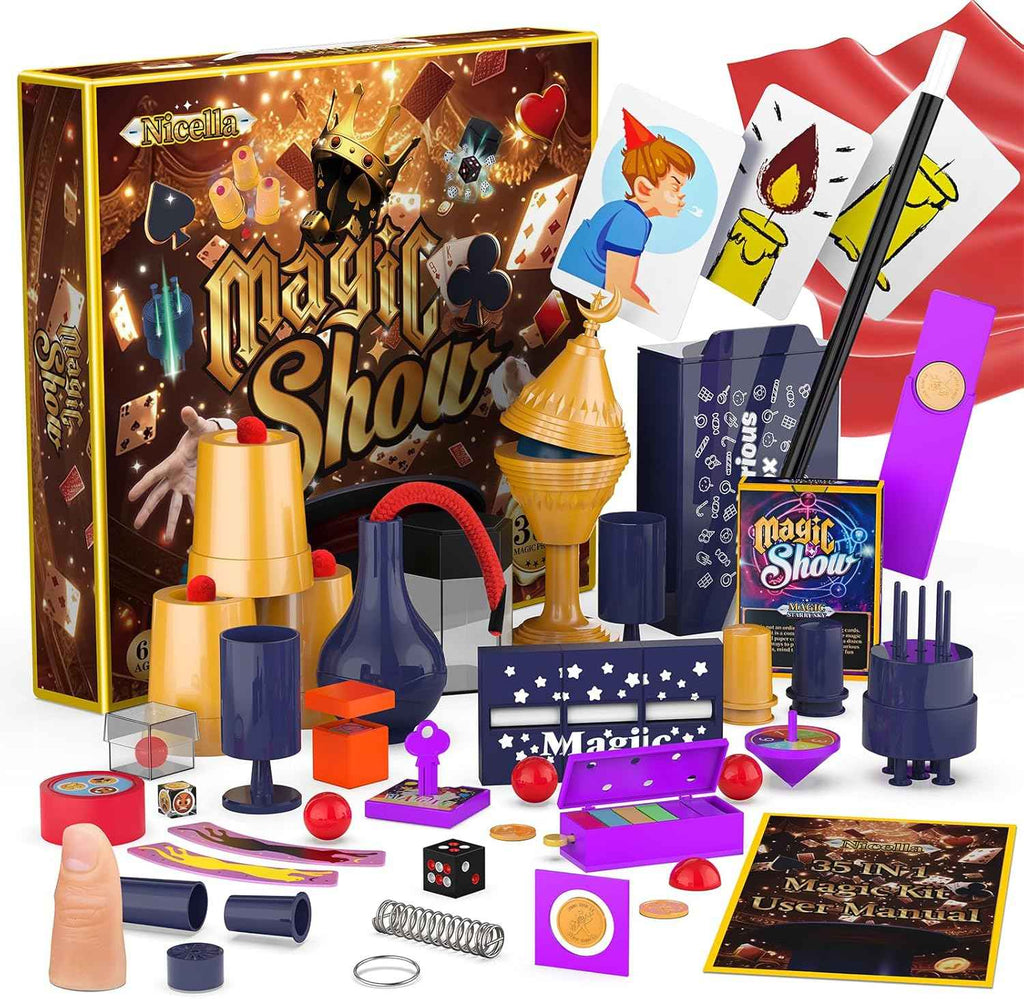 Nicella Magic Kit - 300  Magic Tricks for Kids Age 6-8 8-10 10-12, Magic Set Magician Toy with Video Instructions for Kid Beginners - Christmas Halloween Birthday Gifts Toys for Boys Girls Kids