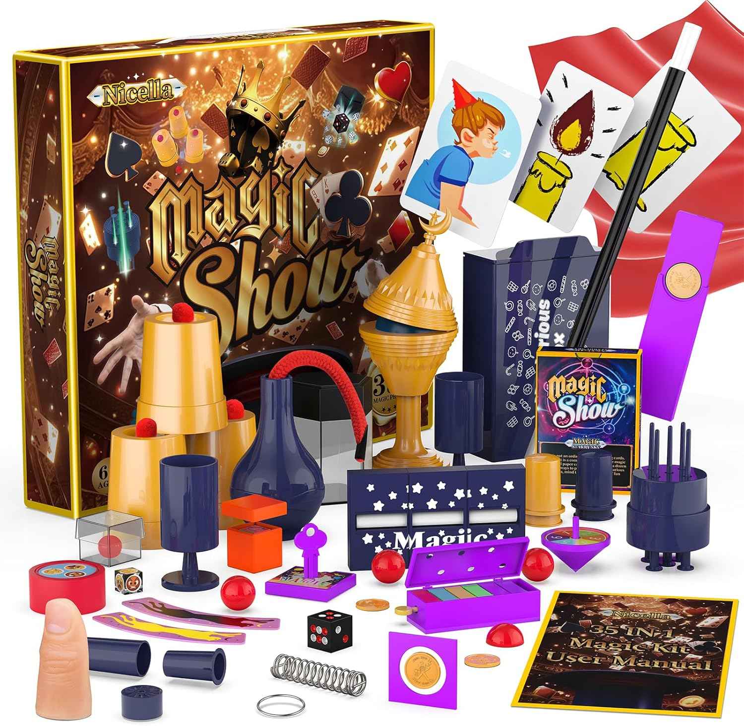Nicella Magic Kit - 300  Magic Tricks for Kids Age 6-8 8-10 10-12, Magic Set Magician Toy with Video Instructions for Kid Beginners - Christmas Halloween Birthday Gifts Toys for Boys Girls Kids