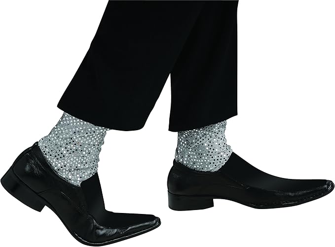 Michael Jackson Sparkle Sequined Socks Silver Adult Costume Accessory by HalloweenStore.com