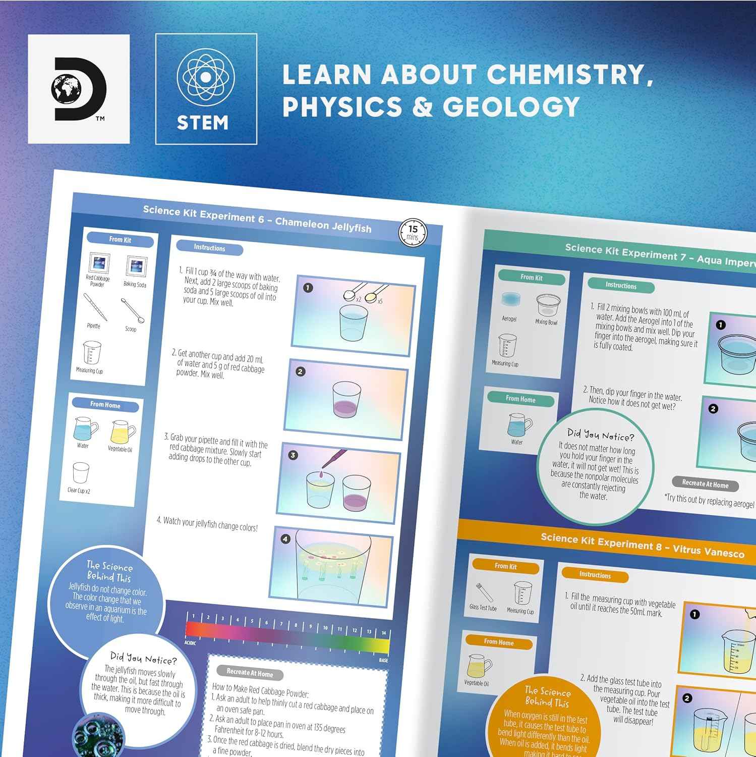 Discovery™ Magic Science Lab – 72 STEM Experiments for Kids| Reactions, Illusions, Crystals, Slime &amp; Light Tricks| DIY Chemistry Project Kit| Educational Learning Toy| Physics Activity Set Ages 8
