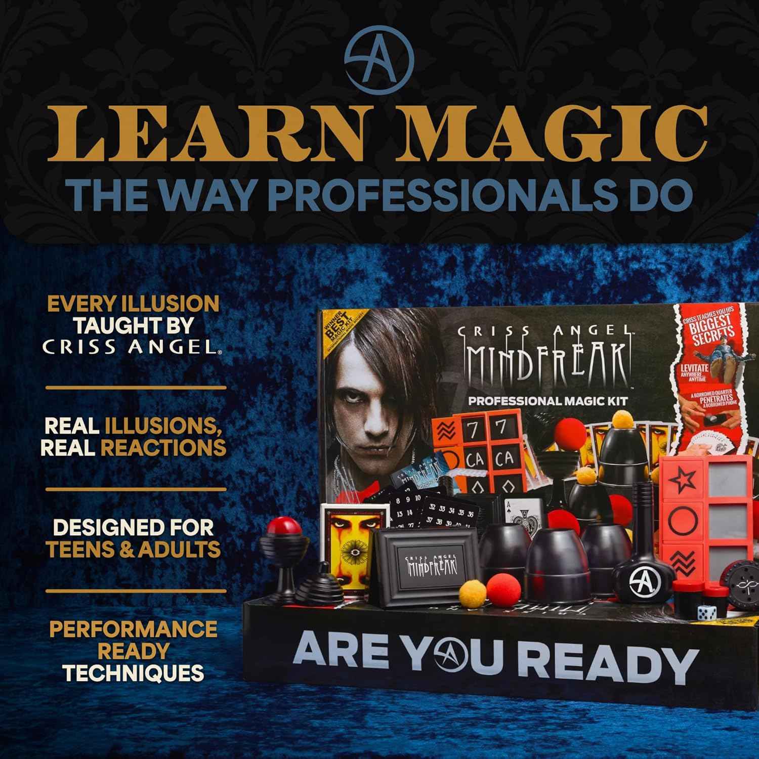 Criss Angel MINDFREAK Professional Magic Kit – 400  Magic Tricks – Easy-to-Learn Tricks for Kids, Teens &amp; Adults, Intermediate Kit