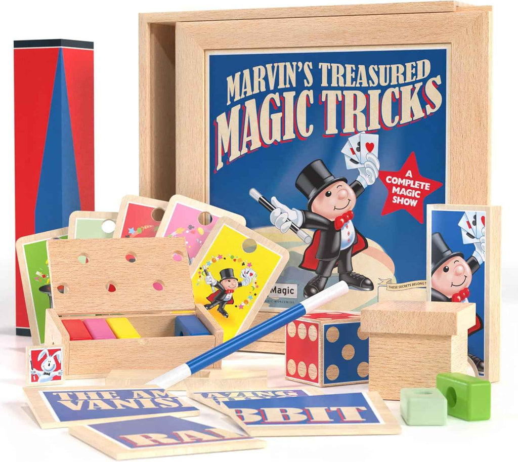 Marvins Magic - Treasured Magic Tricks - Wooden Deluxe Magic Set - Gifts for Kids, Kids Toys, Full Set, Tricks for Adults - with Vanishing Rabbit Illusion, Amazing Rising Cards &amp; More