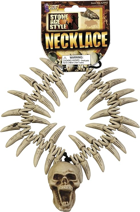 Stone Age Teeth And Skull Necklace Caveman Accessory by HalloweenStore.com