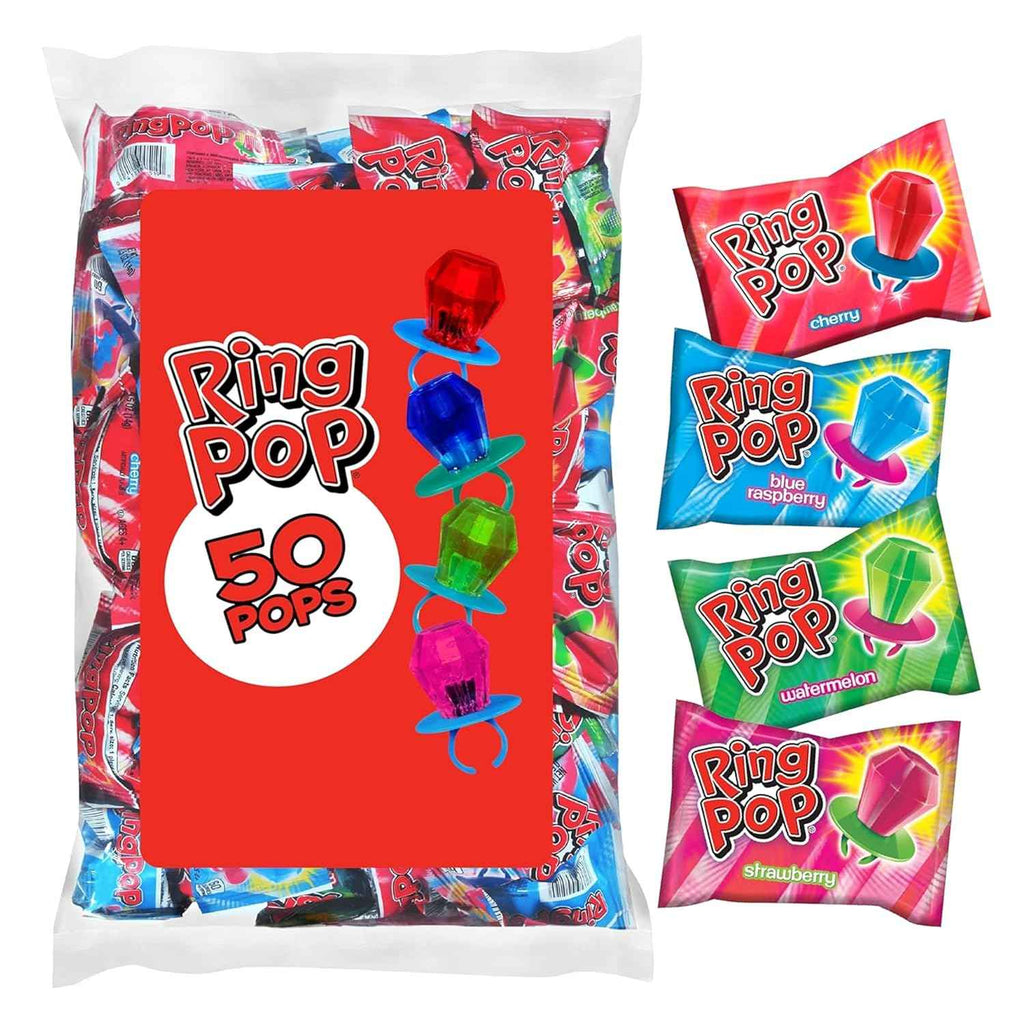 Ring Pop Lollipops - Bulk Candy Individually Wrapped Suckers Variety Party Pack- 50 Count w/Assorted Flavors - Hard Candy for Party Favors, Kids &amp; Goodie Bags