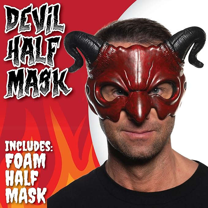Adult Red and Black Devil Foam Masquerade Costume Mask With Horns by HalloweenStore.com