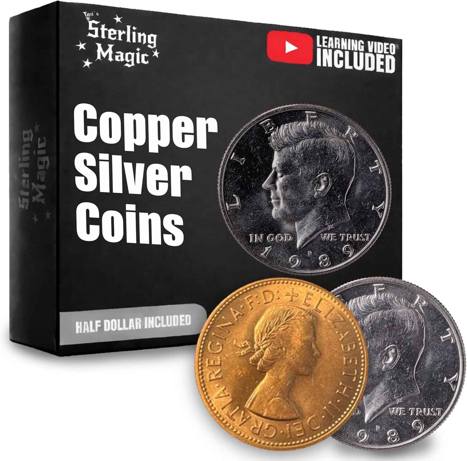 Teds Sterling Magic Copper Silver Coins Genuine US Half Dollar Copper Penny Coin Trick (UK Penny)