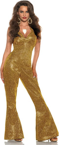 Sexy Shining Star 70's 80's Gold Disco Diva Jumpsuit Women's Costume by HalloweenStore.com