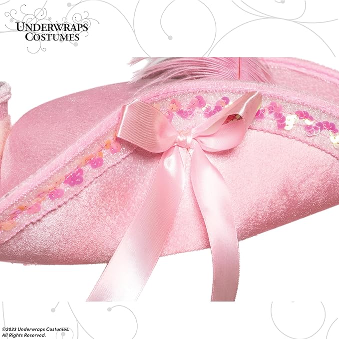 Pink Tri-Corner Pirate Victorian Costume Hat With Bows and Feather Adults by HalloweenStore.com