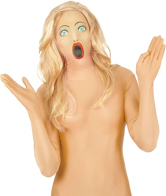 Adult Fabric Sexy Doll Mask with Attached Long Blonde Wig by HalloweenStore.com