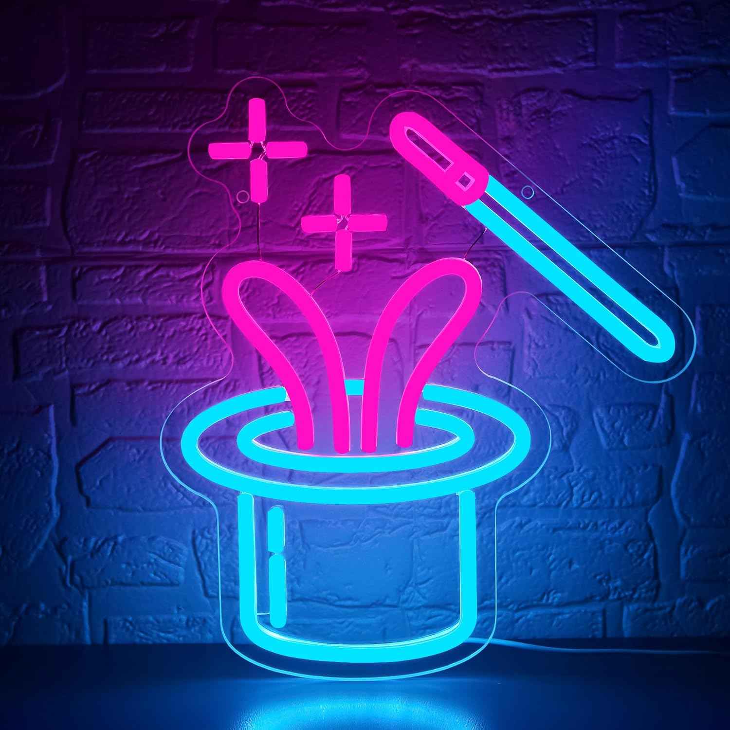 Magician Hat Neon Sign for Wall Decor Magic Led Light Up Sign for Bedroom Man Cave Kids Room Teen Living Gaming Room Bar Restaurant Shop Party Wall Decor,Birthday Gifts Size11.0 * 12.6inches(JTD277)
