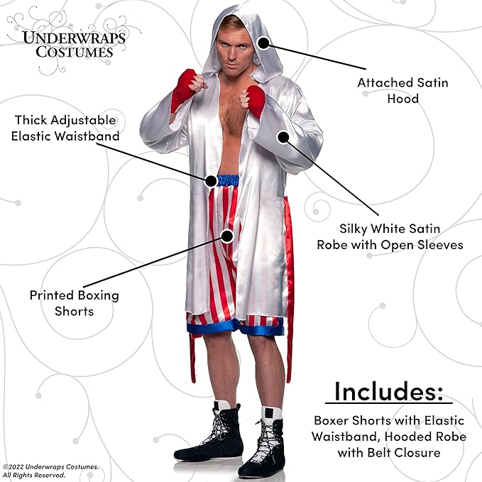 Satin Boxing Champ Two Piece Adult Costume Red, White, and Blue by HalloweenStore.com