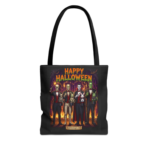 Happy Halloween Monster Tote Bag — Vintage Horror Characters Trick-or-Treat Tote by Printify