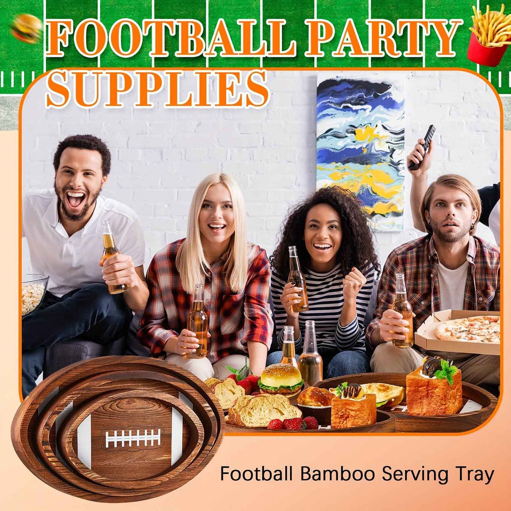Set of 3 Wooden Football-Shaped Serving Trays for Soccer Fans - Perfect for Game Day Parties!