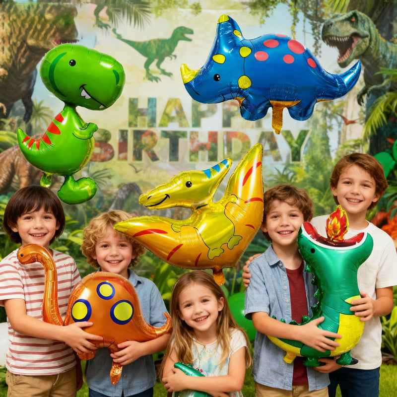 5pcs Large Q-Style Dinosaur Cartoon Film Balloons | Suitable for Jurassic Themed Party Decorations, Mixed Colors, Ideal for Birthday, Christmas, and Summer Celebrations